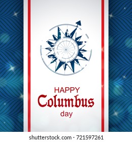 Happy Columbus day greeting card, in blue, white and red color