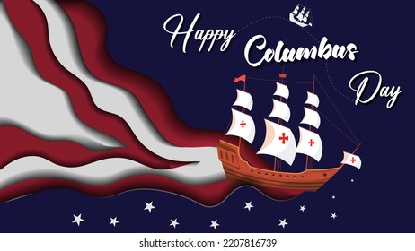 Happy Columbus Day is a holiday in America. Water waves USA flag concept. Greeting card and template design vector illustration.