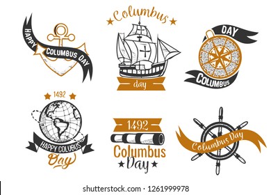 Happy Columbus Day logo sign flat set