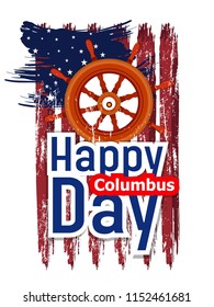 Happy Columbus Day National Usa ,  America Discover Holiday Poster Greeting Card Flat Vector Illustration American Flag,