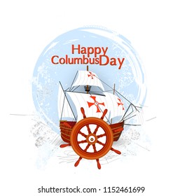 Happy Columbus Day National Usa ,  America Discover Holiday Poster Greeting Card Flat Vector Illustration American Flag,