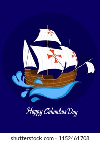 Happy Columbus Day National Usa ,  America Discover Holiday Poster Greeting Card Flat Vector Illustration American Flag,