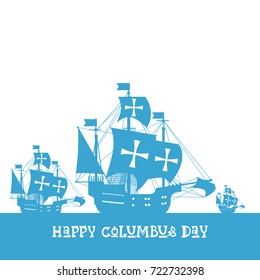 Happy Columbus Day National Usa Holiday Greeting Card With Ship Flat Vector Illustration