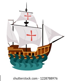 Happy Columbus Day poster with sailing ship