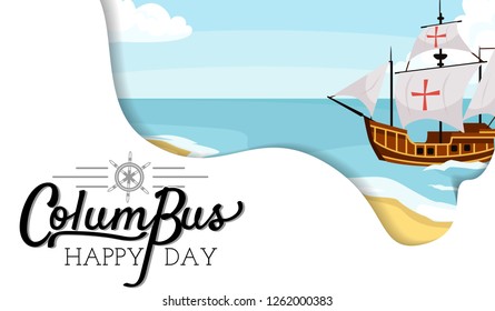 Happy Columbus Day poster with sailing ship