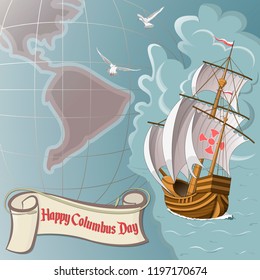 Happy Columbus Day Ship Holiday Poster