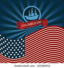 Happy Columbus Day Ship Holiday Poster United States America Flag Vector Illustration eps 10