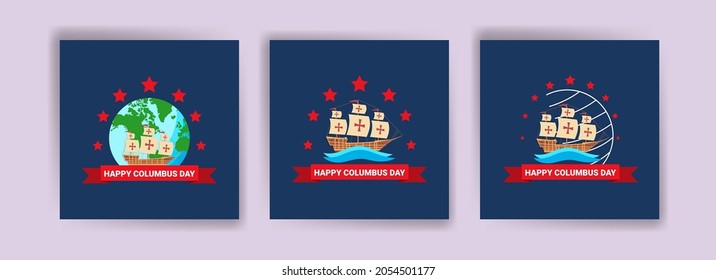 Happy Columbus Day. Social media post template for Columbus Day.