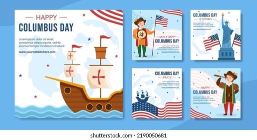 Happy Columbus Day Social Media Post Template Hand Drawn Cartoon Flat Illustration