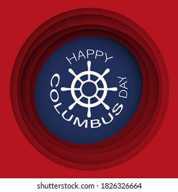 Happy Columbus Day with steering wheel National Usa , America Discover Holiday Poster Greeting Card Flat Vector Illustration American Flag color
