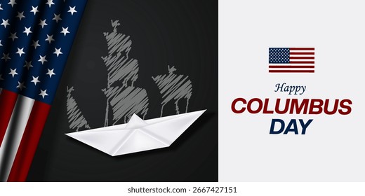 Feliz Dia de Colombo. Adequado para cartazes, banners e mídias sociais. Fundo preto.