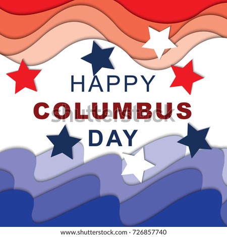 happy columbus day typography with paper cut layers effect
