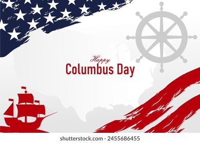 Happy Columbus Day, USA Background, Columbus Day Celebration with US flag, ocean waves and Columbus ship - United States Holiday