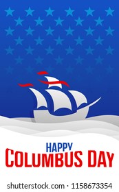 Happy Columbus Day - vector flyer for national holiday with Holy Mary flagship in flat style