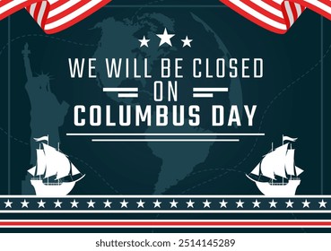 Happy Columbus Day vector illustration featuring a National USA Holiday, Showcasing a Ship and American Flag in a Flat Style Cartoon Design