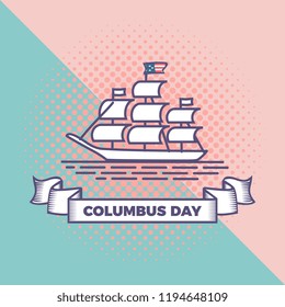 Happy columbus day vector with punchy pastel background. Pop art vintage style background greeting celebration design for american community.