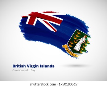 Happy commonwealth day of British Virgin Islands with artistic watercolor country flag background. Grunge brush flag illustration