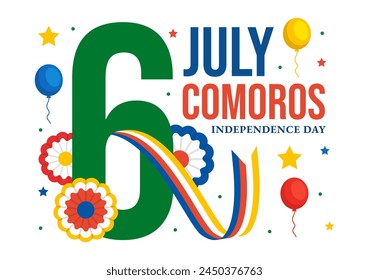 Happy Comoros Independence Day Vector Illustration on 6 July with Comorian Waving Flag in National Holiday Flat Cartoon Background Design
