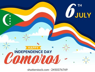 Happy Comoros Independence Day Vector Illustration on 6 July with Comorian Waving Flag in National Holiday Flat Cartoon Background Design
