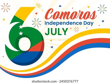 Happy Comoros Independence Day Vector Illustration on 6 July with Comorian Waving Flag in National Holiday Flat Cartoon Background Design
