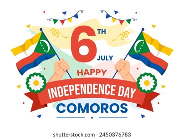 Happy Comoros Independence Day Vector Illustration on 6 July with Comorian Waving Flag in National Holiday Flat Cartoon Background Design
