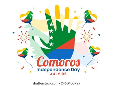 Happy Comoros Independence Day Vector Illustration on 6 July with Comorian Waving Flag in National Holiday Flat Cartoon Background Design
