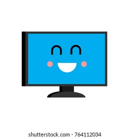 Happy computer Emoji. Merry PC avatar. Vector illustration