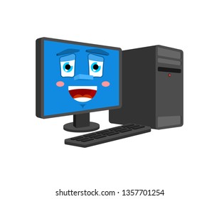 Happy Computer emotion isolated. lucky PC Cartoon Style. data processor joyful Vector