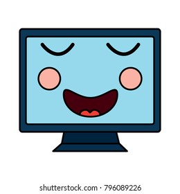 happy computer monitor kawaii icon image 