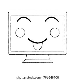 happy computer monitor kawaii icon image 