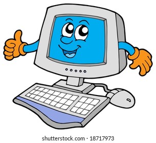 Computadora feliz con fondo blanco - ilustración vectorial.