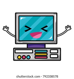 happy computer technology kawaii with arms