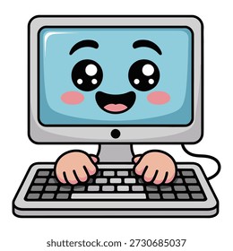 Glücklicher Computer tippt auf Tastatur Cartoon