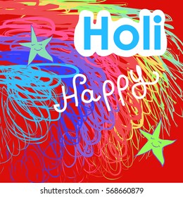 Happy concept vector design element of color Holi with colored pencils, sample text. Ideas for banners, invitations and greeting cards