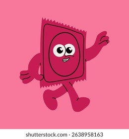 Happy Condom Mascot.  Whimsical and Positive Design