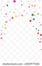 Happy Confetti Decoration Vector Transparent Background. Fun Polka Postcard. Flying Round Backdrop. Rainbow Circle and Star Effect Invitation.