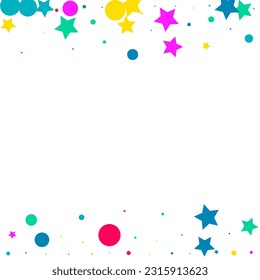 Happy Confetti Decoration Vector White Background. Christmas Splash Texture. Independence Circle and Star Design. Rainbow Shine Top Illustration.