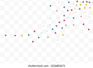 Happy Confetti Flying Vector Transparent Background. Celebrate Triangle Invitation. Festival Elements Texture. Color Shapes Carnaval Postcard.