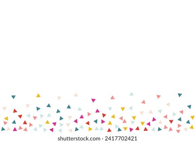 Happy Confetti Flying Vector White Background. Fun Elements Pattern. Effect Triangle Background. Color Geometric Carnaval Invitation.