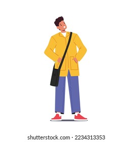 Happy Confident Man Stand with Arms Akimbo. Satisfied Successful Male Character Express Confidence. Smiling Businessman, Student Positive Person. Cartoon People Vector Illustration