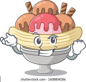 Happy confident Successful banana split cartoon character style