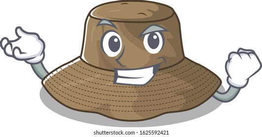 Happy confident Successful bucket hat cartoon character style