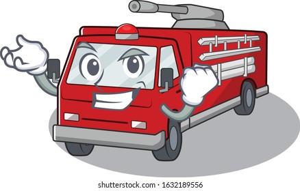 Happy confident Successful fire truck cartoon character style