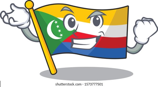 Happy confident Successful flag comoros cartoon character style