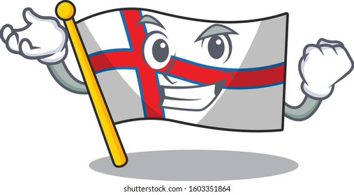Happy confident Successful flag faroe island Scroll cartoon character style