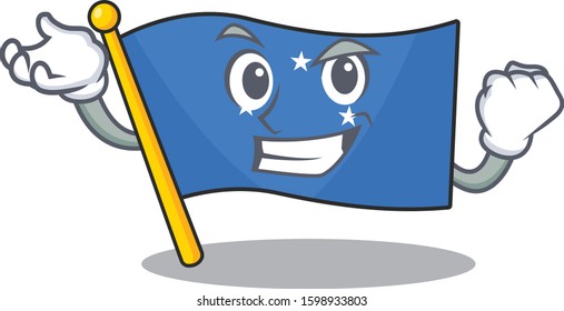 Happy confident Successful flag micronesia Scroll cartoon character style