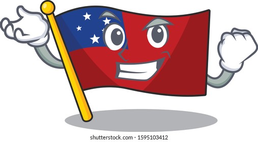 Happy confident Successful flag samoa Scroll cartoon character style