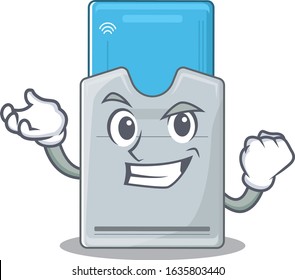 Happy confident Successful key card cartoon character style