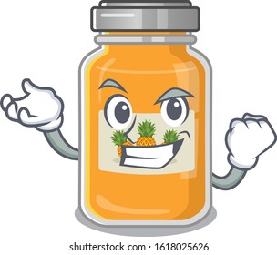 Happy confident Successful pineapple jam cartoon character style