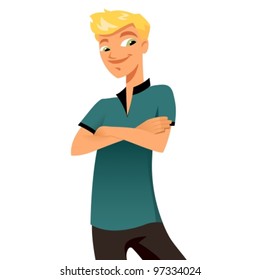 Happy confident young adult man posing with arms crossed